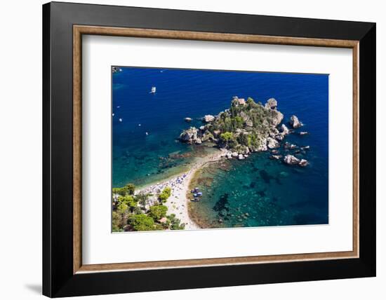 Tourists on Isola Bella Beach, Taormina, Sicily, Italy, Mediterranean, Europe-Matthew Williams-Ellis-Framed Photographic Print