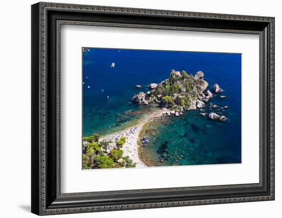 Tourists on Isola Bella Beach, Taormina, Sicily, Italy, Mediterranean, Europe-Matthew Williams-Ellis-Framed Photographic Print