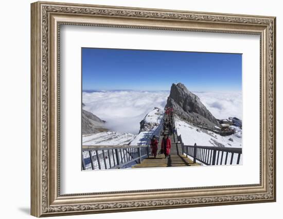 Tourists on Jade Dragon Snow Mountain (Yulong Xueshan), Lijiang, Yunnan, China, Asia-Ian Trower-Framed Photographic Print