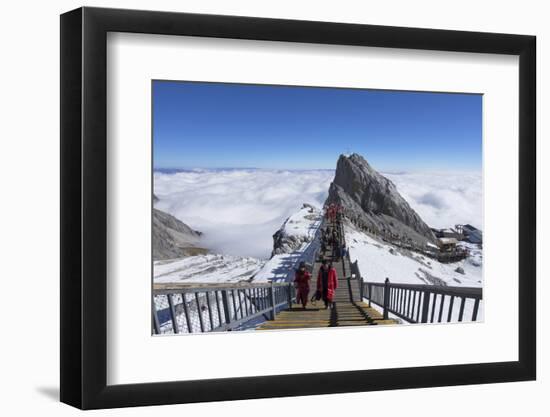 Tourists on Jade Dragon Snow Mountain (Yulong Xueshan), Lijiang, Yunnan, China, Asia-Ian Trower-Framed Photographic Print