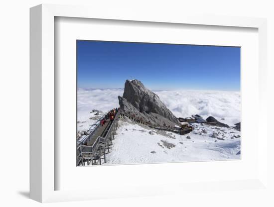 Tourists on Jade Dragon Snow Mountain (Yulong Xueshan), Lijiang, Yunnan, China, Asia-Ian Trower-Framed Photographic Print