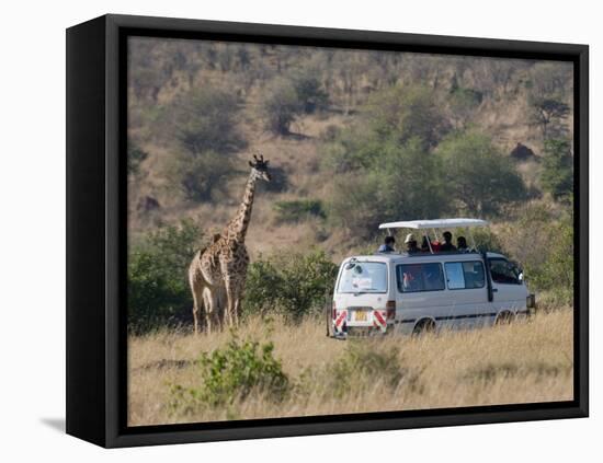 Tourists on Safari Watching Giraffes, Masai Mara National Reserve, Kenya, East Africa, Africa-Sergio Pitamitz-Framed Premier Image Canvas