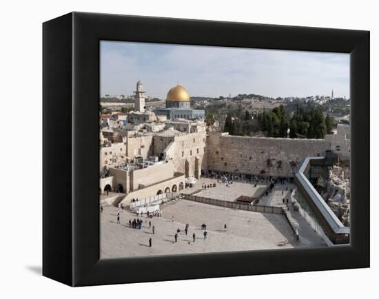 Tourists Praying at a Wall, Wailing Wall, Dome of the Rock, Temple Mount, Jerusalem, Israel-null-Framed Premier Image Canvas