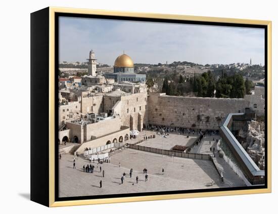 Tourists Praying at a Wall, Wailing Wall, Dome of the Rock, Temple Mount, Jerusalem, Israel-null-Framed Premier Image Canvas