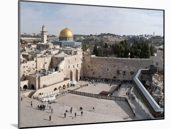 Tourists Praying at a Wall, Wailing Wall, Dome of the Rock, Temple Mount, Jerusalem, Israel-null-Mounted Photographic Print