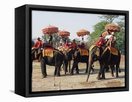 Tourists Riding Elephants in Traditional Royal Style, Ayuthaya, Thailand, Southeast Asia-Richard Nebesky-Framed Premier Image Canvas