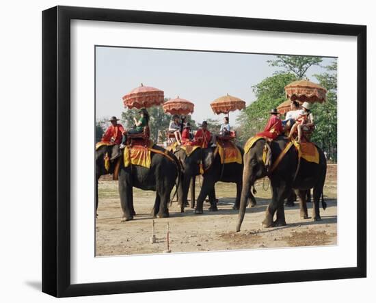 Tourists Riding Elephants in Traditional Royal Style, Ayuthaya, Thailand, Southeast Asia-Richard Nebesky-Framed Photographic Print