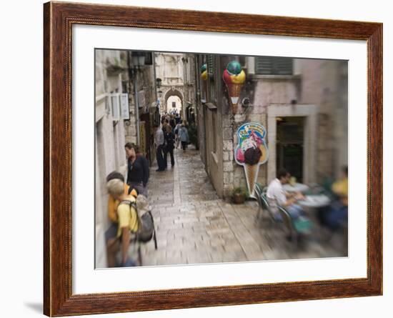 Tourists, shops and restaurants, Korcula Town, Korcula Island, Dalmatia, Croatia-Merrill Images-Framed Photographic Print