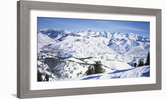 Tourists Skiing in Snow Covered Landscape, Sun Valley, Blaine County, Idaho, USA-null-Framed Photographic Print