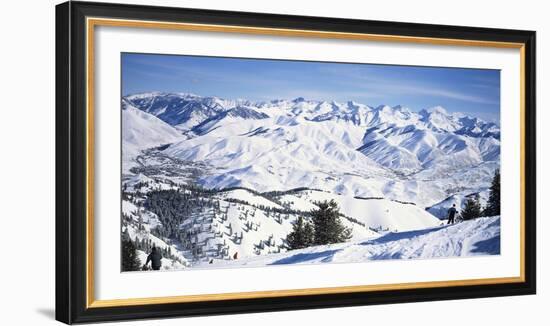 Tourists Skiing in Snow Covered Landscape, Sun Valley, Blaine County, Idaho, USA-null-Framed Photographic Print