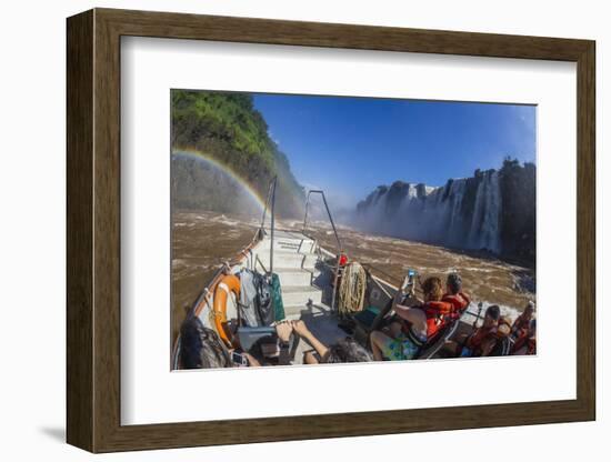 Tourists Take a River Boat to the Base of the Falls, Misiones, Argentina-Michael Nolan-Framed Photographic Print