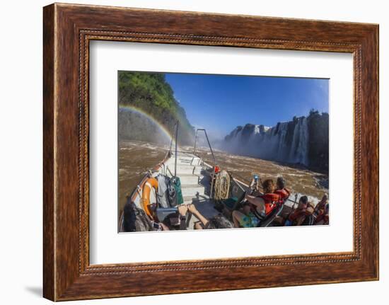 Tourists Take a River Boat to the Base of the Falls, Misiones, Argentina-Michael Nolan-Framed Photographic Print