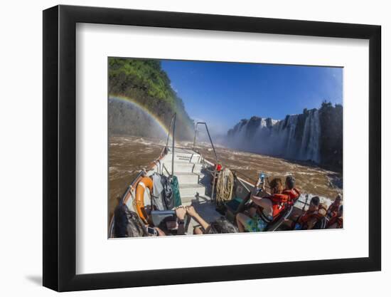 Tourists Take a River Boat to the Base of the Falls, Misiones, Argentina-Michael Nolan-Framed Photographic Print