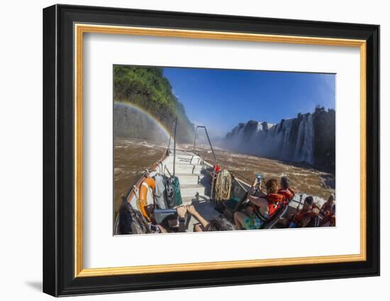 Tourists Take a River Boat to the Base of the Falls, Misiones, Argentina-Michael Nolan-Framed Photographic Print