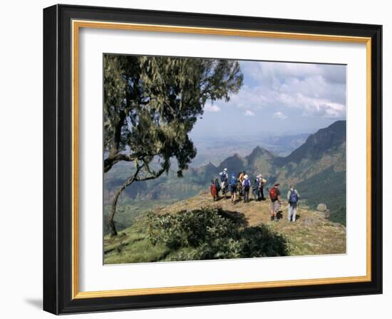 Tourists Trekking, Simien Mountains National Park, Unesco World Heritage Site, Ethiopia, Africa-David Poole-Framed Photographic Print