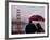 Tourists Use an Umbrella During a Light Rain, Looking at the Golden Gate Bridge in San Francisco-null-Framed Photographic Print