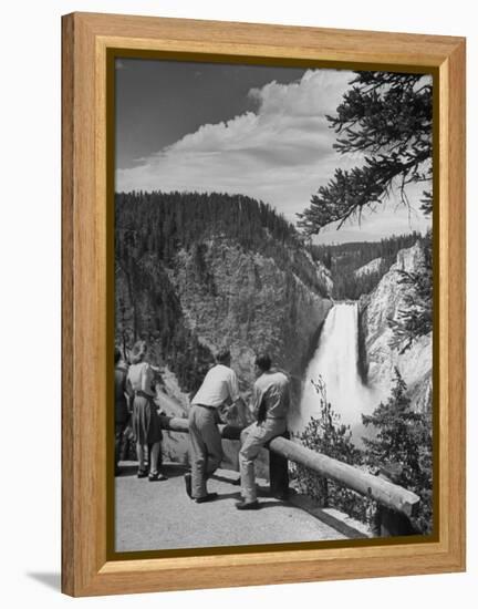 Tourists Viewing Waterfall in Yellowstone National Park-Alfred Eisenstaedt-Framed Premier Image Canvas