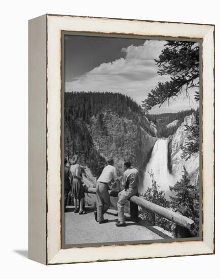 Tourists Viewing Waterfall in Yellowstone National Park-Alfred Eisenstaedt-Framed Premier Image Canvas