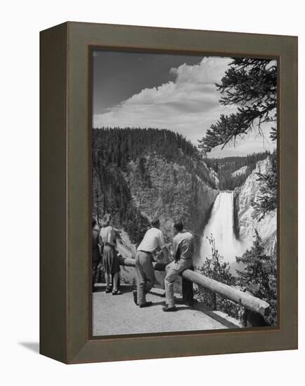 Tourists Viewing Waterfall in Yellowstone National Park-Alfred Eisenstaedt-Framed Premier Image Canvas