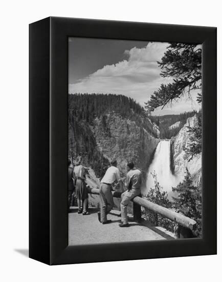 Tourists Viewing Waterfall in Yellowstone National Park-Alfred Eisenstaedt-Framed Premier Image Canvas