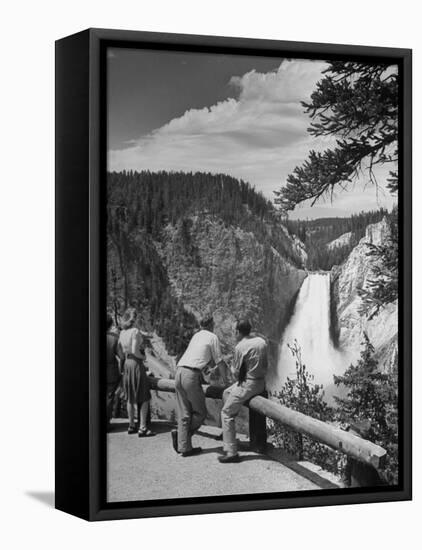 Tourists Viewing Waterfall in Yellowstone National Park-Alfred Eisenstaedt-Framed Premier Image Canvas