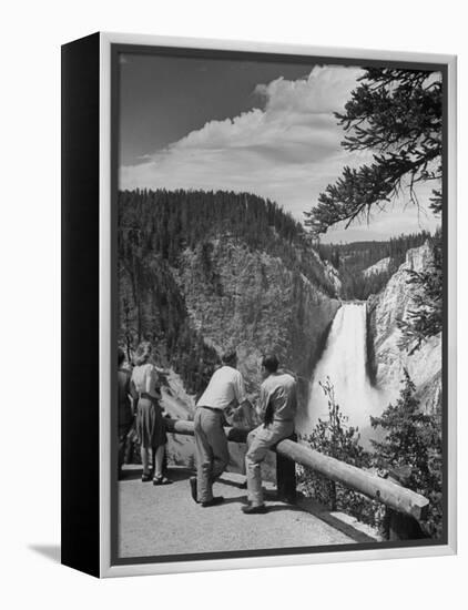 Tourists Viewing Waterfall in Yellowstone National Park-Alfred Eisenstaedt-Framed Premier Image Canvas