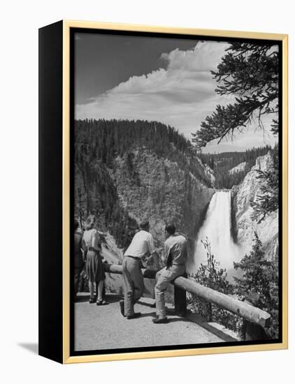 Tourists Viewing Waterfall in Yellowstone National Park-Alfred Eisenstaedt-Framed Premier Image Canvas