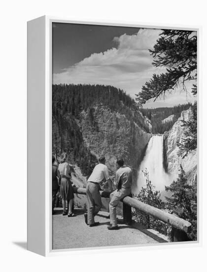 Tourists Viewing Waterfall in Yellowstone National Park-Alfred Eisenstaedt-Framed Premier Image Canvas