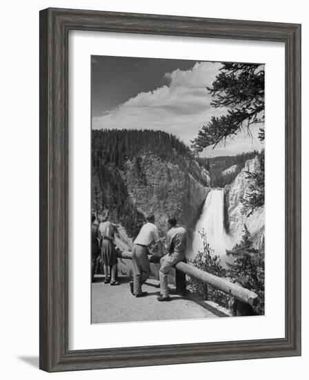 Tourists Viewing Waterfall in Yellowstone National Park-Alfred Eisenstaedt-Framed Photographic Print