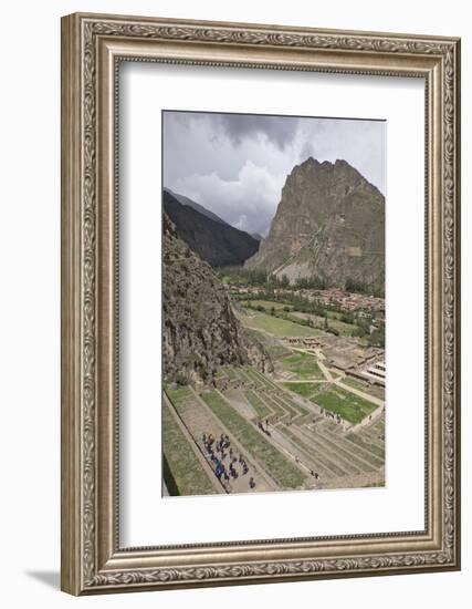 Tourists visit the ruins of the Inca archaeological site of Ollantaytambo near Cusco. Peru, South A-Julio Etchart-Framed Photographic Print