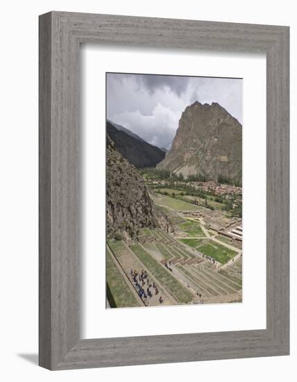 Tourists visit the ruins of the Inca archaeological site of Ollantaytambo near Cusco. Peru, South A-Julio Etchart-Framed Photographic Print