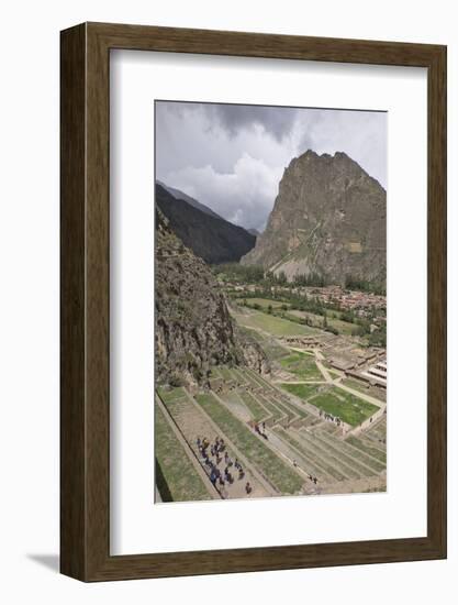 Tourists visit the ruins of the Inca archaeological site of Ollantaytambo near Cusco. Peru, South A-Julio Etchart-Framed Photographic Print