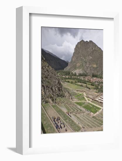 Tourists visit the ruins of the Inca archaeological site of Ollantaytambo near Cusco. Peru, South A-Julio Etchart-Framed Photographic Print