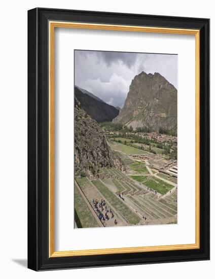 Tourists visit the ruins of the Inca archaeological site of Ollantaytambo near Cusco. Peru, South A-Julio Etchart-Framed Photographic Print