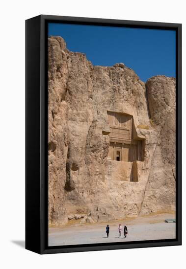 Tourists walking in front of Tomb of Darius the Great, Naqsh-e Rostam Necropolis, near Persepolis, -James Strachan-Framed Premier Image Canvas