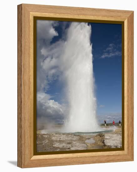 Tourists Watch Strokkur Geyser Erupting, Geysir, Iceland-Don Grall-Framed Premier Image Canvas