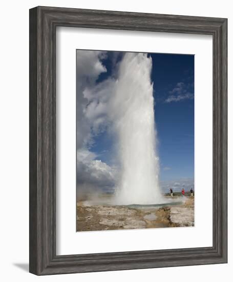 Tourists Watch Strokkur Geyser Erupting, Geysir, Iceland-Don Grall-Framed Photographic Print