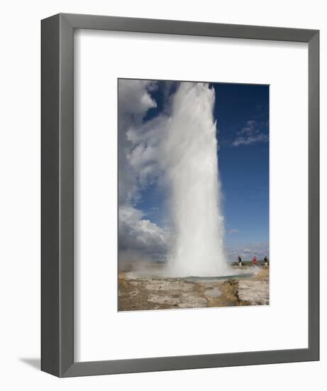 Tourists Watch Strokkur Geyser Erupting, Geysir, Iceland-Don Grall-Framed Photographic Print