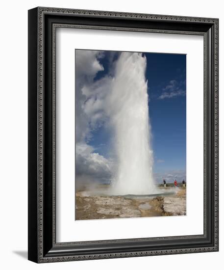 Tourists Watch Strokkur Geyser Erupting, Geysir, Iceland-Don Grall-Framed Photographic Print