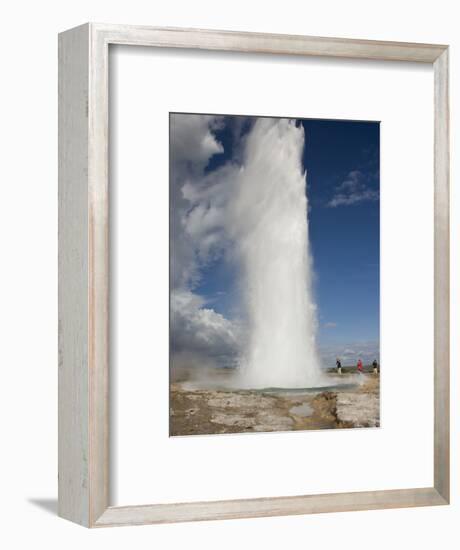 Tourists Watch Strokkur Geyser Erupting, Geysir, Iceland-Don Grall-Framed Photographic Print