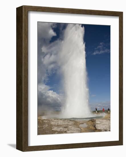 Tourists Watch Strokkur Geyser Erupting, Geysir, Iceland-Don Grall-Framed Photographic Print