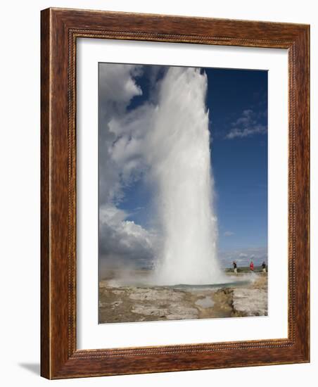 Tourists Watch Strokkur Geyser Erupting, Geysir, Iceland-Don Grall-Framed Photographic Print