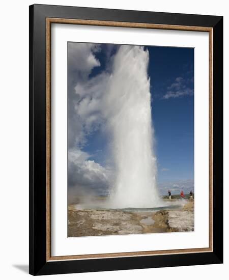 Tourists Watch Strokkur Geyser Erupting, Geysir, Iceland-Don Grall-Framed Photographic Print