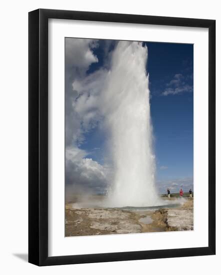 Tourists Watch Strokkur Geyser Erupting, Geysir, Iceland-Don Grall-Framed Photographic Print