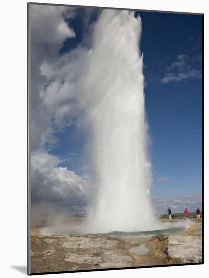 Tourists Watch Strokkur Geyser Erupting, Geysir, Iceland-Don Grall-Mounted Photographic Print