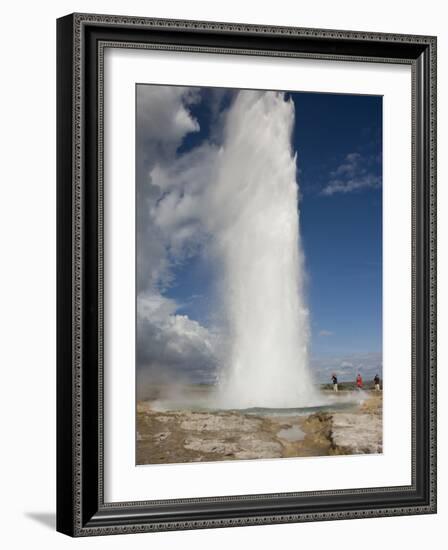 Tourists Watch Strokkur Geyser Erupting, Geysir, Iceland-Don Grall-Framed Photographic Print