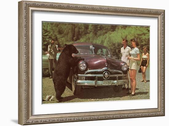 Tourists Watching Black Bear-null-Framed Art Print