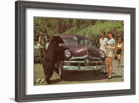 Tourists Watching Black Bear-null-Framed Art Print