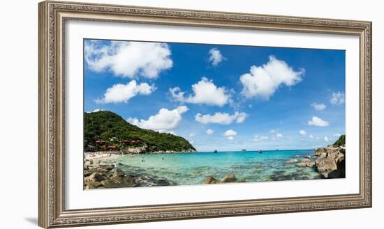 Toursits enjoy the clear water and sun at a beach on the Thai island of Koh Tao, Thailand-Logan Brown-Framed Photographic Print