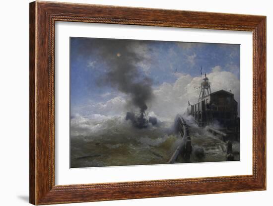 Towboat Leaving the Port of Ostend at Heyday, before 1882-Andreas Achenbach-Framed Giclee Print